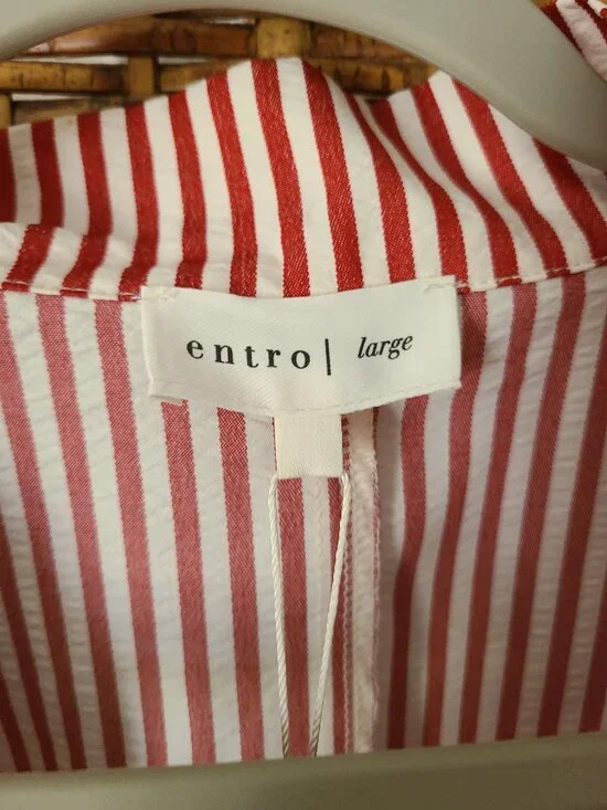 NWT Flowly Oversized Blouse Top Entro Loose Spring SZ Large Red White Stripe SS - Picture 5 of 8